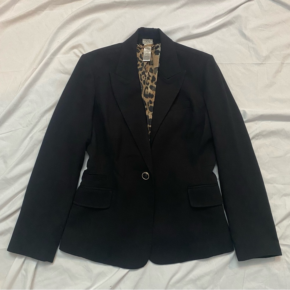 Vintage Cache Y2K Classic Black Women's Blazer Leopard Print Lining, Office Chic